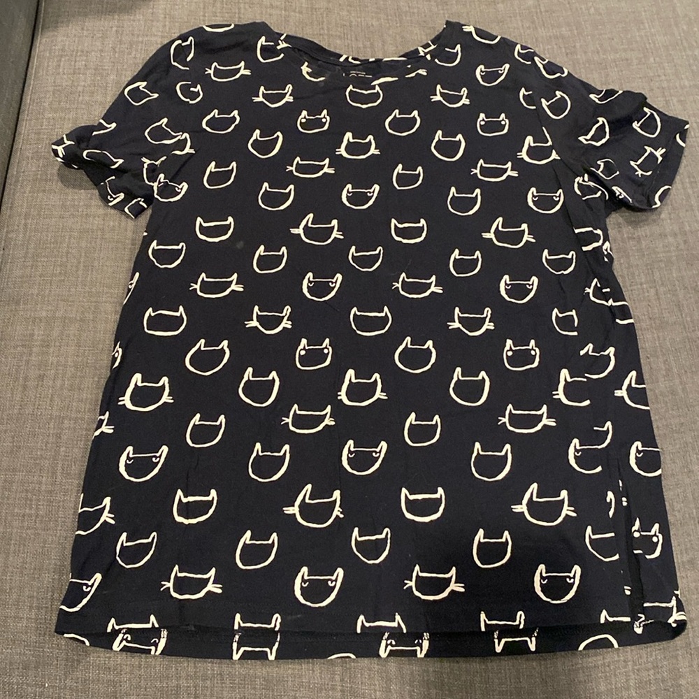 LOFT navy cat printed tee